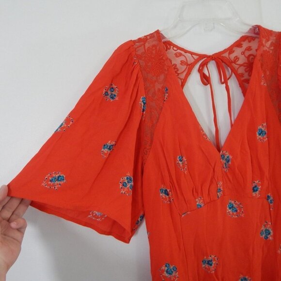 FREE PEOPLE mockingbird mini dress backless lace flutter sleeve floral XS 0 - Picture 4 of 10